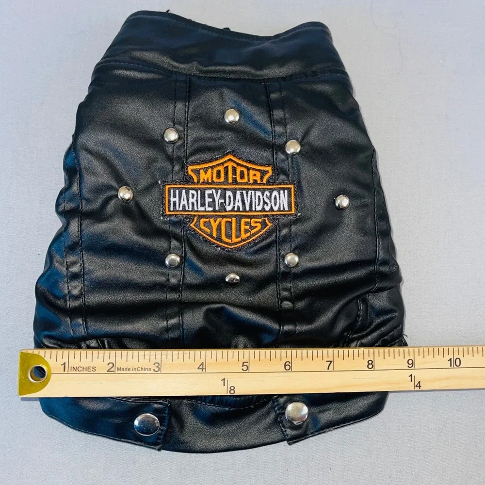 Harley-Davidson Biker Dog Jacket Faux Leather Black Silver Studs Size 2 Small